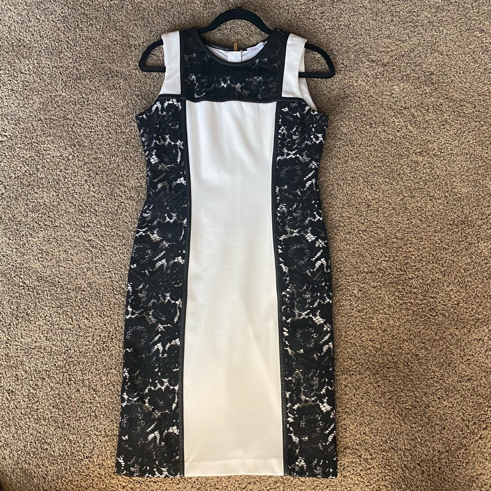 Calvin Klein White with Black Lace Dress